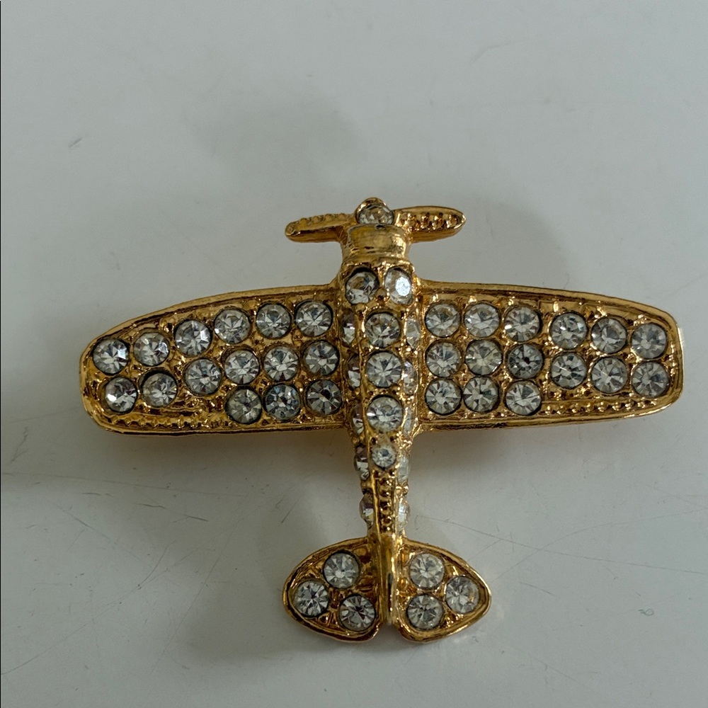Gold and Silver Airplane Brooch